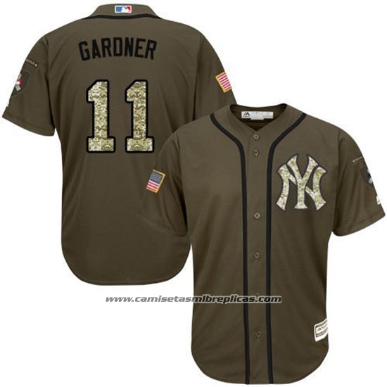 Camiseta Beisbol Hombre New York Yankees 11 Brett Gardner Verde Salute To Service